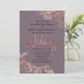 Elegant Roos Gold Floral Paars Mauve Wedding Kaart (Staand voorkant)