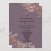 Elegant Roos Gold Floral Paars Wedding Programme Programmakaart (Voorkant / Achterkant)