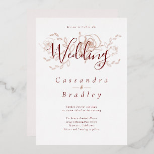 Elegant Roos Gold Floral Pink Burgundy Weddenschap Folie Uitnodiging