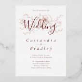 Elegant Roos Gold Floral Pink Burgundy Weddenschap Folie Uitnodiging (Voorkant)