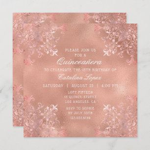 Elegant Roos Gold  Floral Quinceañera Kaart
