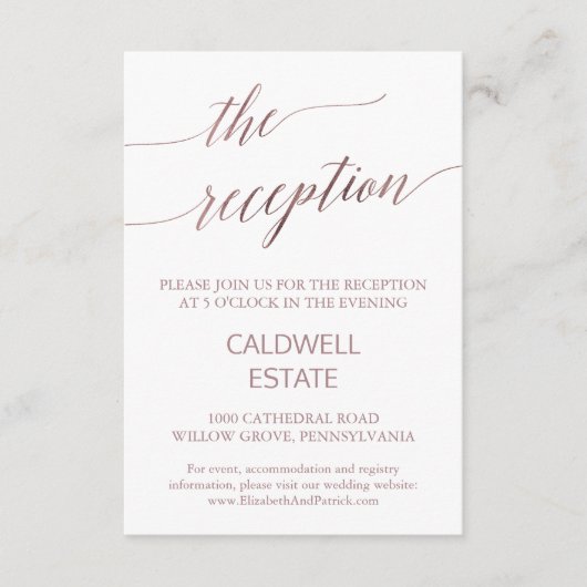 Elegant Roos Gold Floral Reception Enclosure Kaart (Voorkant)