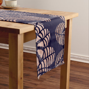 Elegant Roos Gold Floral Tekeningen op marineblauw Korte Tafelloper