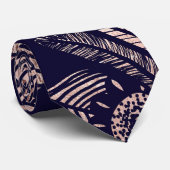 Elegant Roos Gold Floral Tekeningen op marineblauw Stropdas (Opgerold)