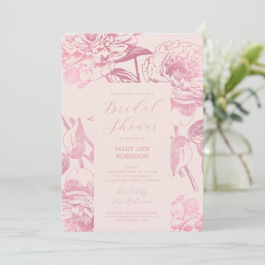 Elegant Roos Gold Floral Vrijgezellenfeest Blush Kaart (Staand voorkant)