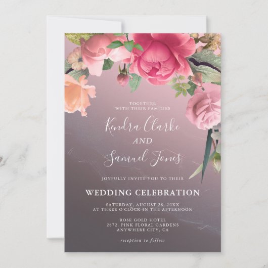 Elegant Roos Gold Floral Wedding Kaart (Voorkant)