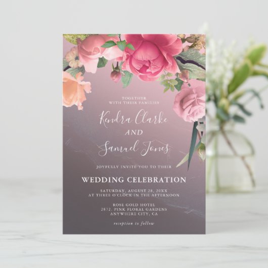 Elegant Roos Gold Floral Wedding Kaart (Staand voorkant)