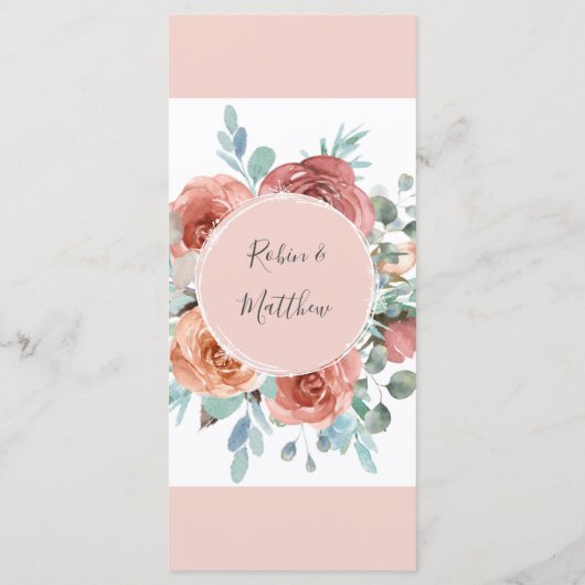 Elegant Roos Gold Floral Wedding Menu (Achterkant)