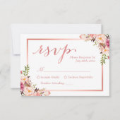 Elegant Roos Gold Floral Wedding RSVP Antwoord (Voorkant)