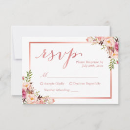 Elegant Roos Gold Floral Wedding RSVP Antwoord