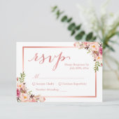 Elegant Roos Gold Floral Wedding RSVP Antwoord (Staand voorkant)