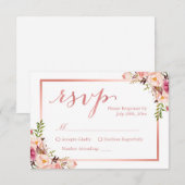 Elegant Roos Gold Floral Wedding RSVP Antwoord (Voorkant / Achterkant)