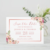 Elegant Roos Gold Floral Wedding Save the Date (Staand voorkant)