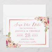 Elegant Roos Gold Floral Wedding Save the Date (Voorkant / Achterkant)