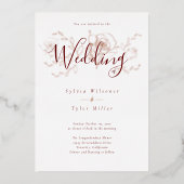 Elegant Roos Gold Floral White Burgundy Wedding fo Folie Uitnodiging (Voorkant)
