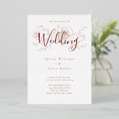 Elegant Roos Gold Floral White Burgundy Wedding fo Folie Uitnodiging (Staand Voorkant)
