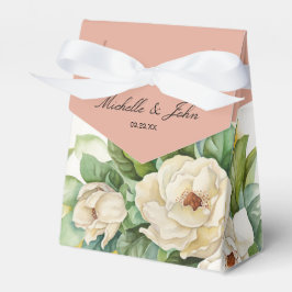 Elegant Roos Gold Floral White Magnolia Name Bedankdoosjes
