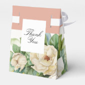 Elegant Roos Gold Floral White Magnolia Name Bedankdoosjes (Achterkant)