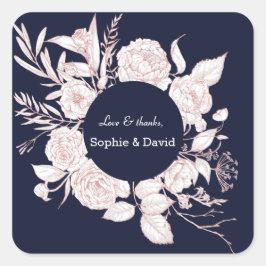 Elegant Roos Gold Flowers Navy Blue Wedding Vierkante Sticker