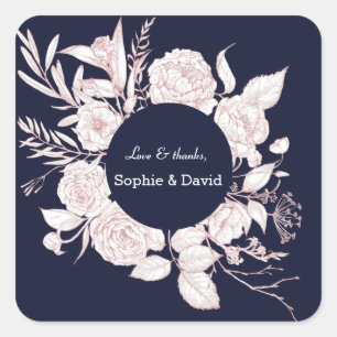 Elegant Roos Gold Flowers Navy Blue Wedding Vierkante Sticker