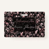 Elegant Roos Gold Flowers Zwart Botanisch Badge (Voorkant)