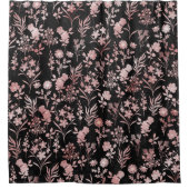 Elegant Roos Gold Flowers Zwart Botanisch Douchegordijn (Voorkant)