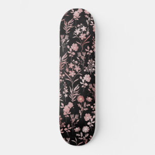 Elegant Roos Gold Flowers Zwart Botanisch Persoonlijk Skateboard