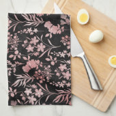 Elegant Roos Gold Flowers Zwart Botanisch Theedoek (Quarter Fold)