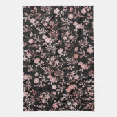 Elegant Roos Gold Flowers Zwart Botanisch Theedoek (Verticaal)