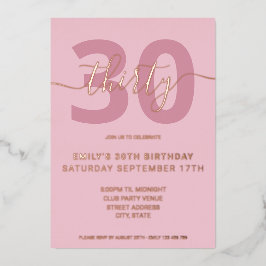 Elegant Roos Gold Foil 30th Birthday Invitation Folie Uitnodiging