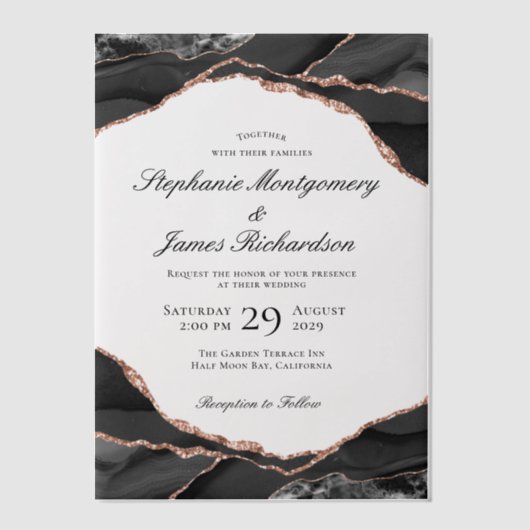 Elegant Roos Gold Foil Agate Wedding Vellum Uitnodigingen (Voorkant)