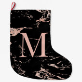 Elegant Roos Gold Foil Black Marble Monogram Grote Kerstsok (Voorkant)
