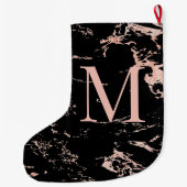 Elegant Roos Gold Foil Black Marble Monogram Grote Kerstsok (Achterkant)