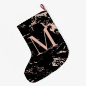 Elegant Roos Gold Foil Black Marble Monogram Grote Kerstsok (Achterkant (Hangend))