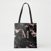 Elegant Roos Gold Foil Black Marble Monogram Tote Bag (Voorkant)