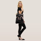 Elegant Roos Gold Foil Black Marble Monogram Tote Bag (Op model)