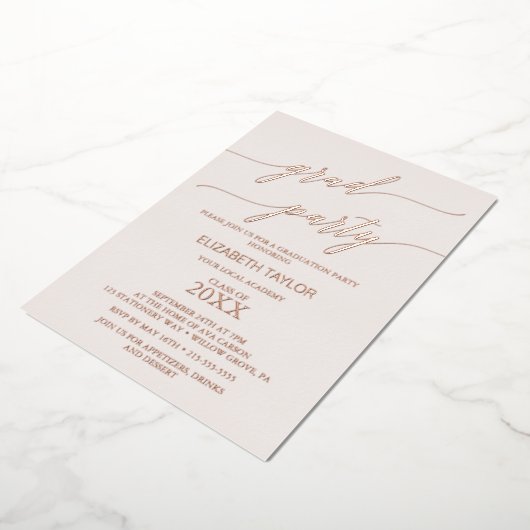 Elegant Roos Gold Foil | Blush Graduation Party Folie Uitnodiging (Gedraaid)