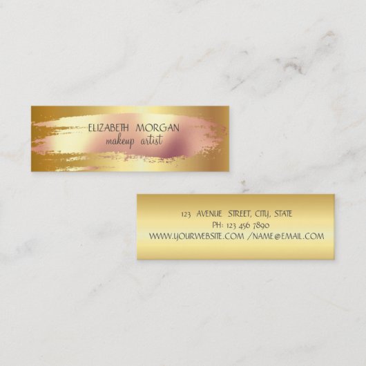 Elegant Roos Gold Foil Brush Stroke, Faux Gold Mini Visitekaartje (Voorkant / Achterkant)
