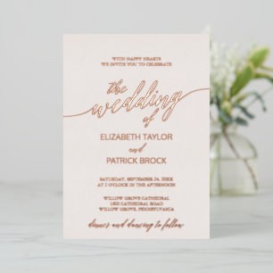 Elegant Roos Gold Foil Calligrafie   Blush Weddens Folie Uitnodiging