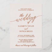 Elegant Roos Gold Foil Calligrafie | Blush Weddens Folie Uitnodiging (Voorkant)