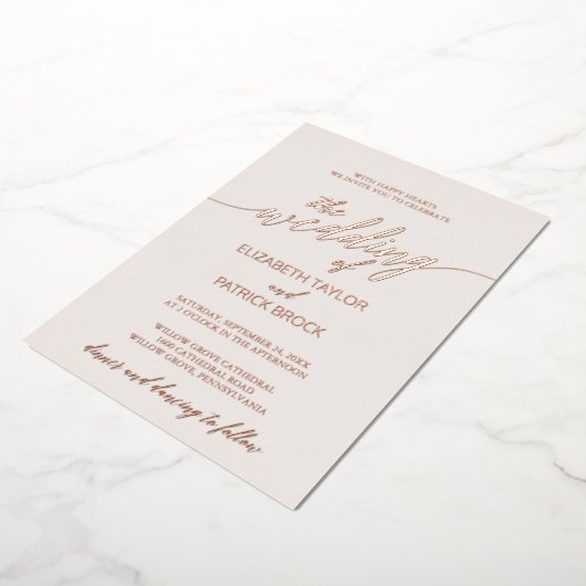 Elegant Roos Gold Foil Calligrafie | Blush Weddens Folie Uitnodiging (Gedraaid)