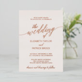 Elegant Roos Gold Foil Calligrafie | Blush Weddens Folie Uitnodiging (Staand Voorkant)