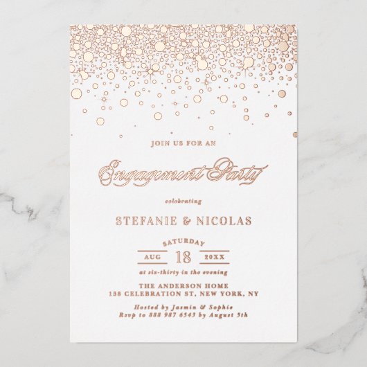Elegant Roos Gold Foil Confetti Engagement Party Folie Uitnodiging (Voorkant)