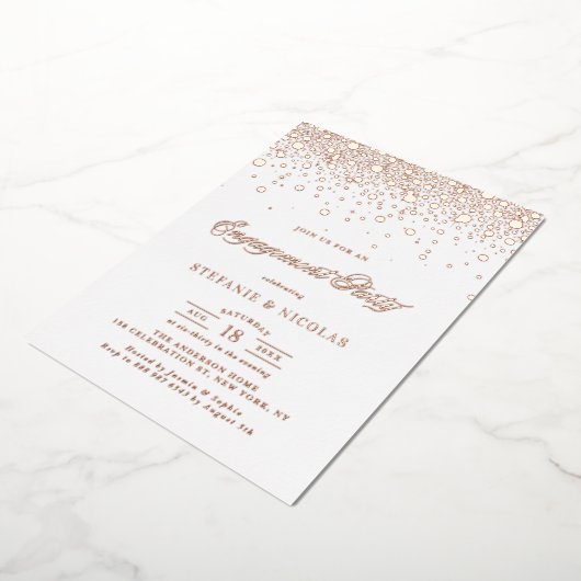 Elegant Roos Gold Foil Confetti Engagement Party Folie Uitnodiging (Gedraaid)