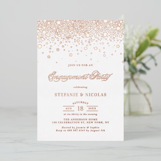 Elegant Roos Gold Foil Confetti Engagement Party Folie Uitnodiging (Staand Voorkant)