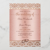 Elegant Roos Gold Foil Damask Wedding Folie Uitnodiging (Voorkant)