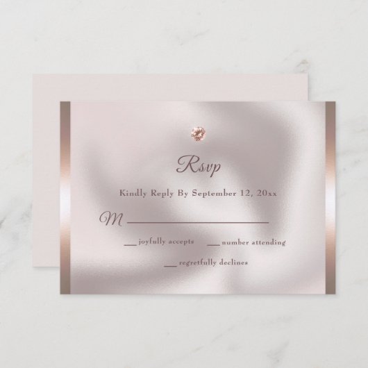 Elegant Roos Gold Foil Diamond Wedding RSVP Kaartje (Voorkant / Achterkant)
