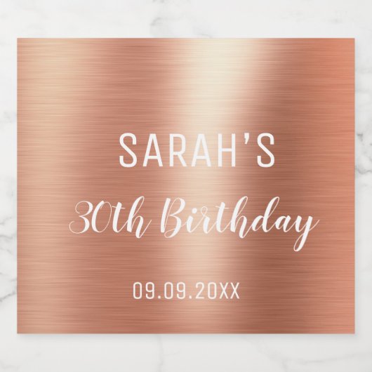 Elegant Roos Gold Foil Elke 30e verjaardag Sparkling Wijnetiket (Enkel label)