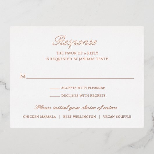 Elegant Roos Gold Foil Formal Wedding RSVP Kaart (Voorkant)
