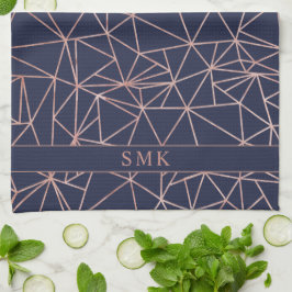 Elegant Roos Gold Foil Geometric Polygon Navy Blue Theedoek